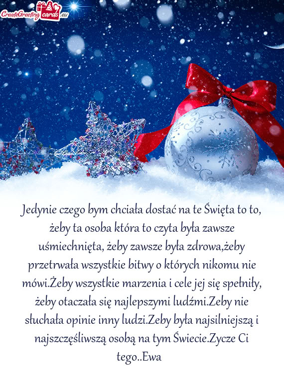 Jedynie czego bym chciała dostać na te Święta to to, żeby ta osoba która to czyta była zawsze