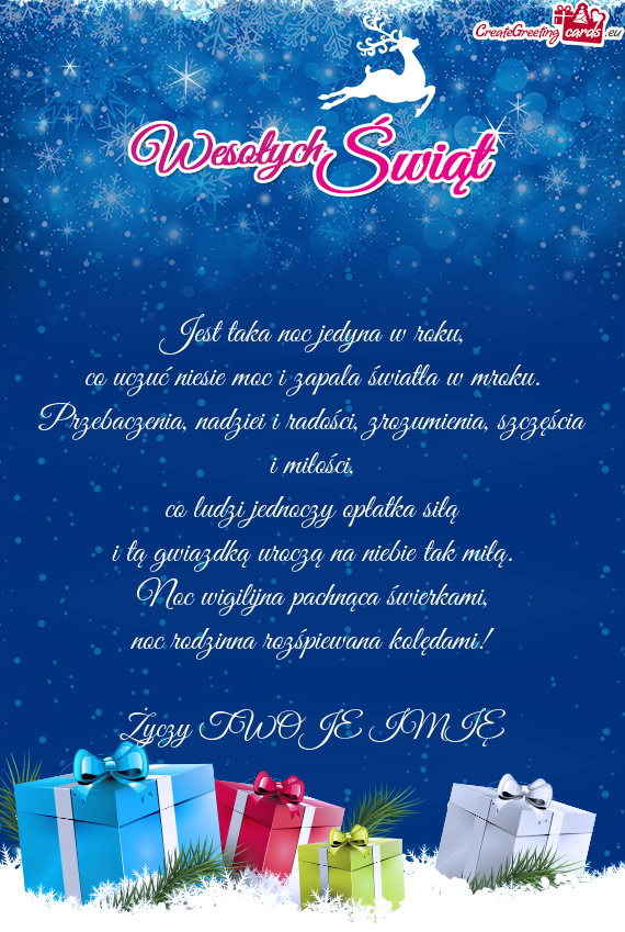 Jest taka noc jedyna w roku,  co uczuć niesie moc i zapala światła w mroku.