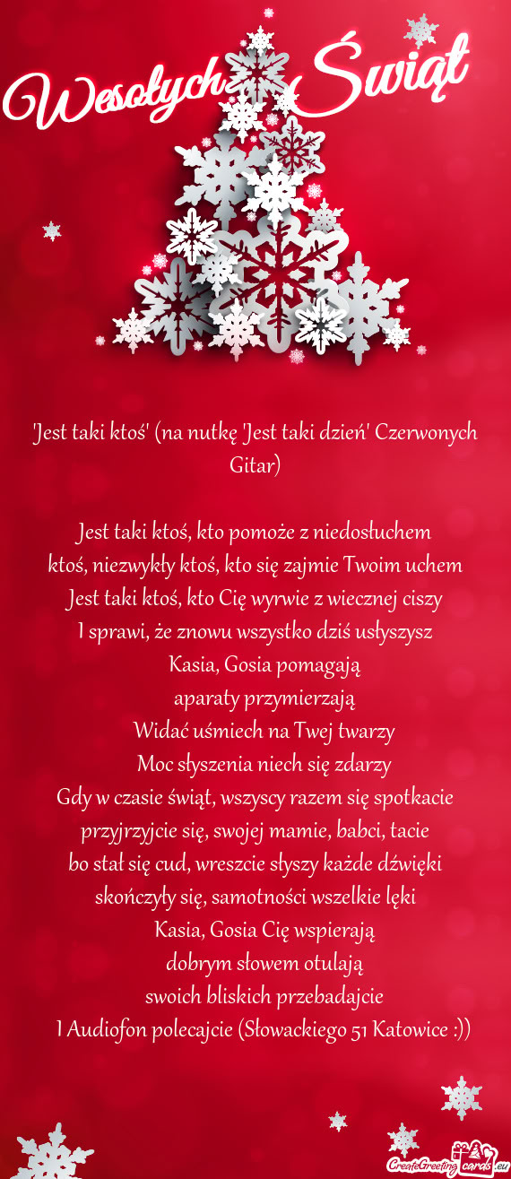 "Jest taki ktoś" (na nutkę "Jest taki dzień" Czerwonych Gitar)
