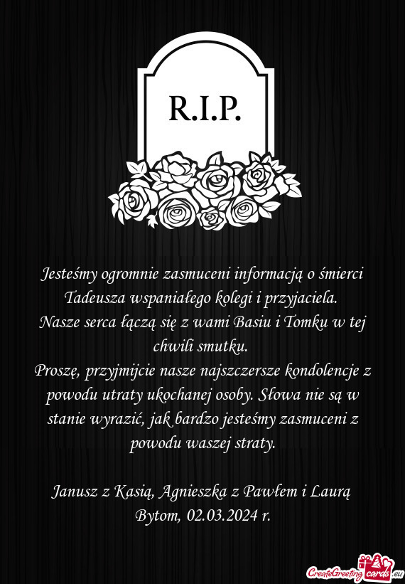 Jesteśmy ogromnie zasmuceni informacją o śmierci Tadeusza wspaniałego kolegi i przyjaciela