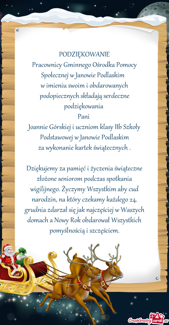 Joannie Górskiej i uczniom klasy IIb Szkoły Podstawowej w Janowie Podlaskim