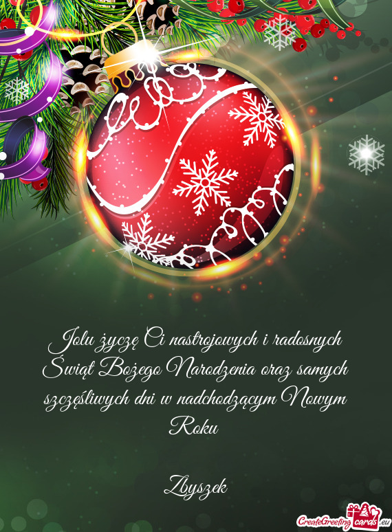 Jolu życzę Ci nastrojowych i radosnych Świąt Bożego Narodzenia oraz samych szczęśliwych dni w