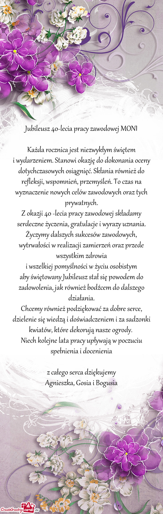 Jubileusz 40-lecia pracy zawodowej MONI