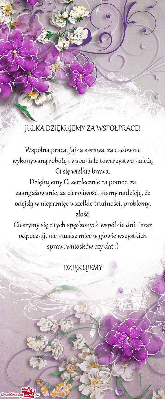 JULKA DZIĘKUJEMY ZA WSPÓŁPRACĘ