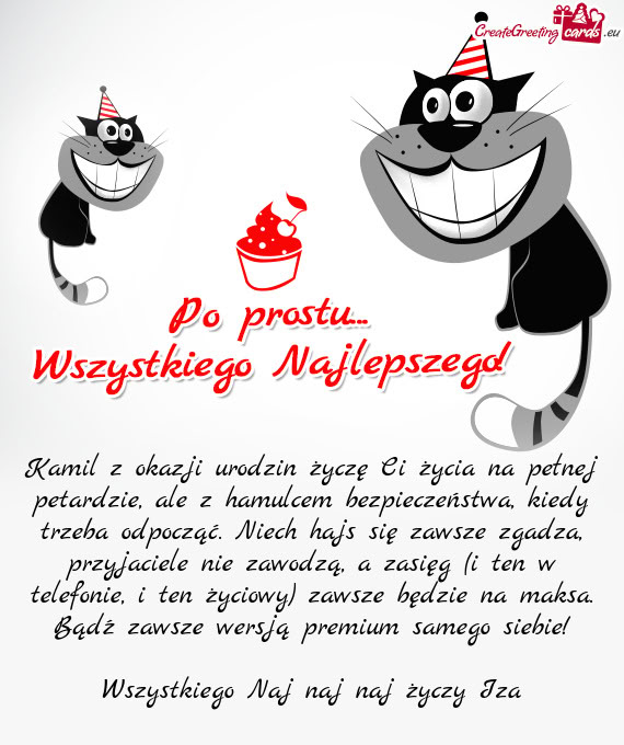 Kamil z okazji urodzin życzę Ci życia na pełnej petardzie, ale z hamulcem bezpieczeństwa, kiedy