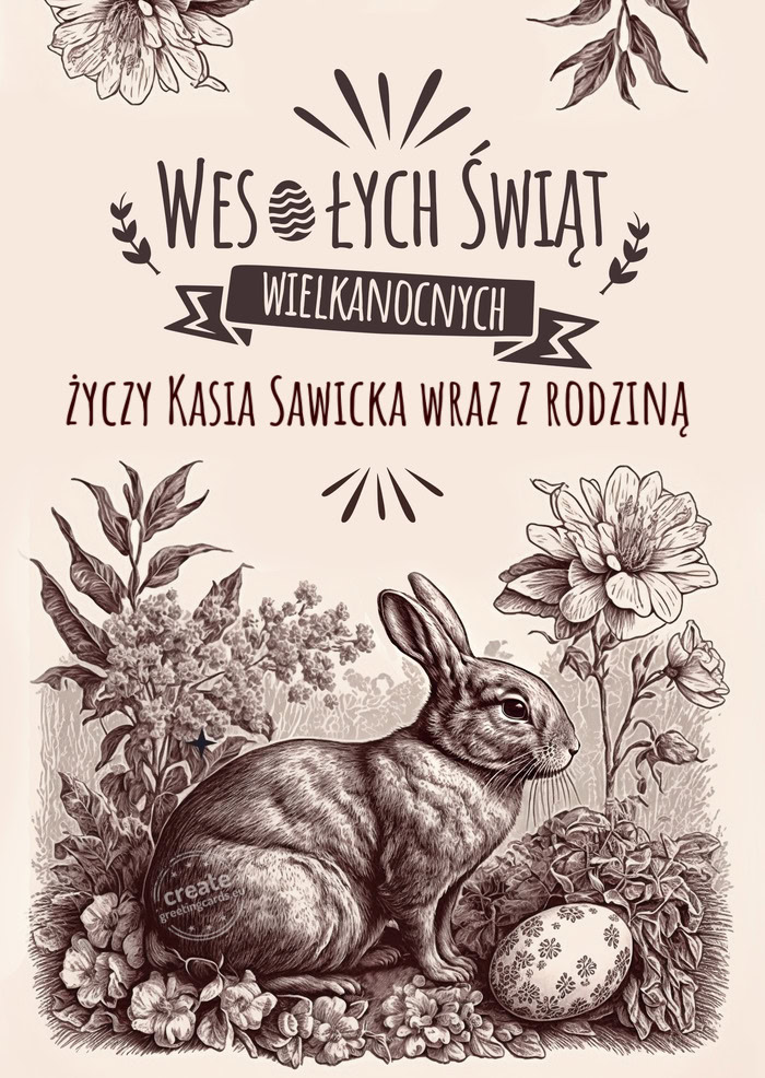 Kasia Sawicka wraz z rodziną dla Ciebie wesołe życzenia wielkanocne