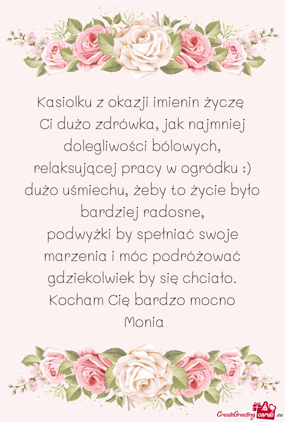 Kasiolku z okazji imienin życzę