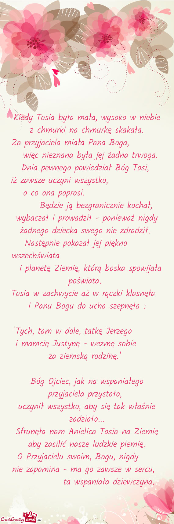 Kiedy Tosia była mała, wysoko w niebie z chmurki na chmurkę skakała