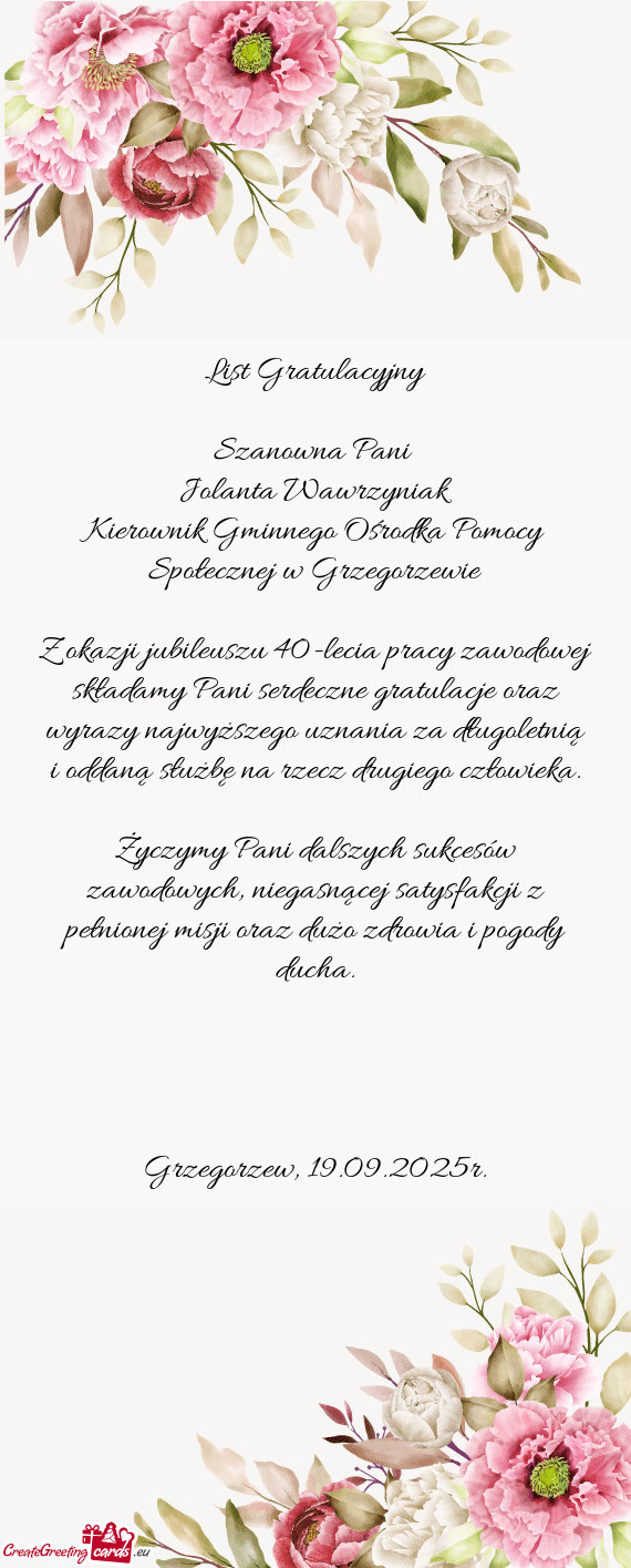 Kierownik Gminnego Ośrodka Pomocy Społecznej w Grzegorzewie