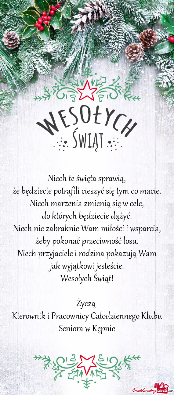 Kierownik i Pracownicy Całodziennego Klubu Seniora w Kępnie