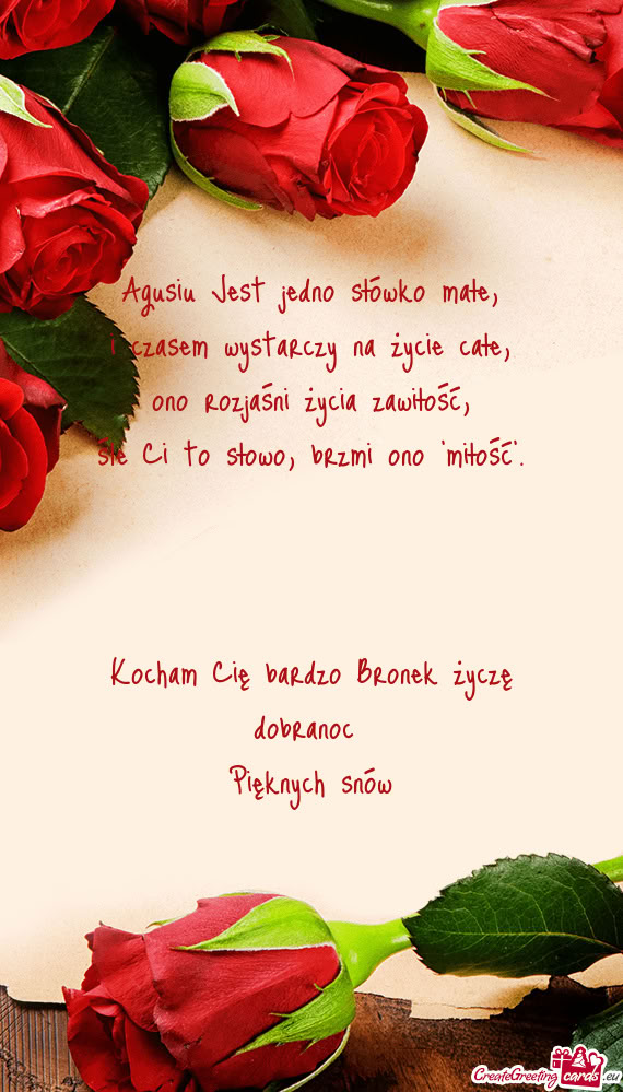 Kocham Cię bardzo Bronek życzę dobranoc