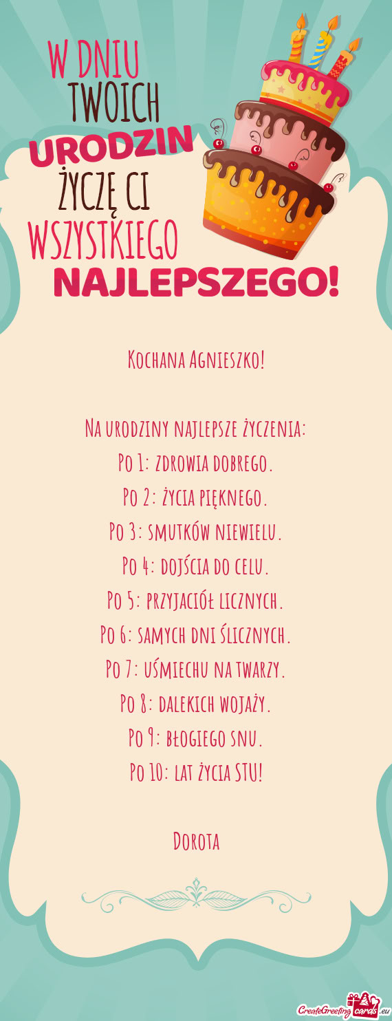 Kochana Agnieszko! Na urodziny najlepsze życzenia