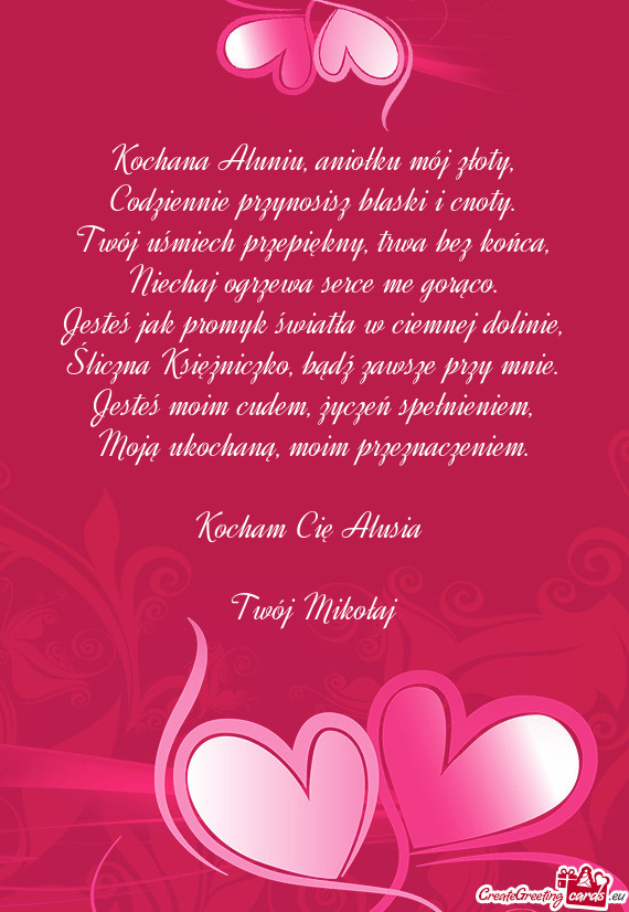 Kochana Aluniu, aniołku mój złoty