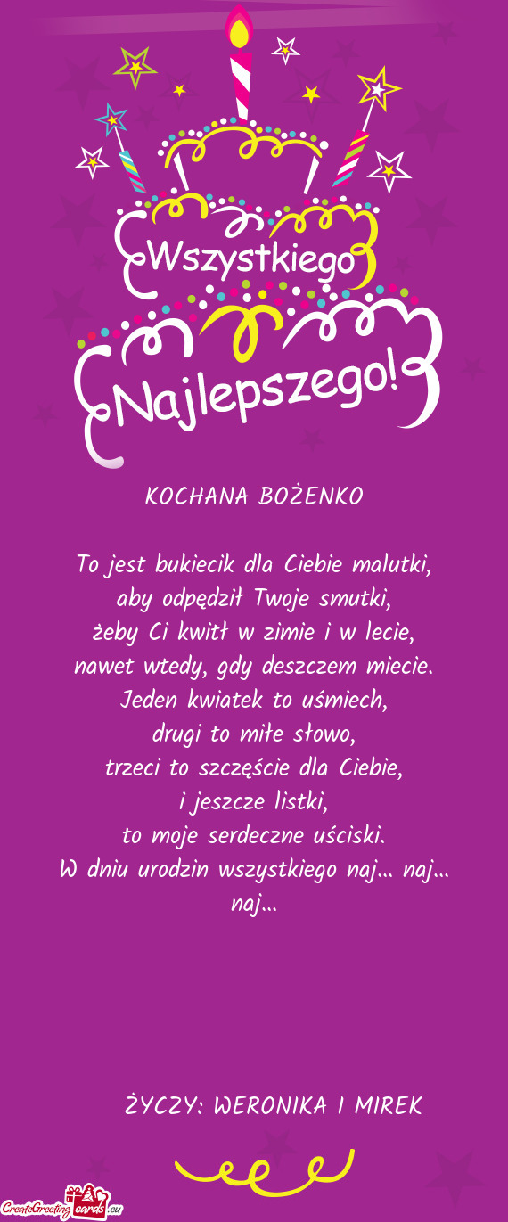 KOCHANA BOŻENKO To jest bukiecik dla Ciebie malutki