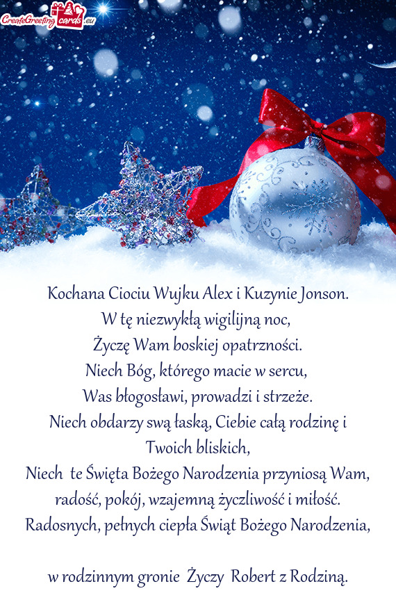 Kochana Ciociu Wujku Alex i Kuzynie Jonson