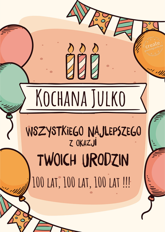 Kochana Julko Wszystkiego Najlepszego z okazji Twoich urodzin 100 lat, 100 lat, 100 lat