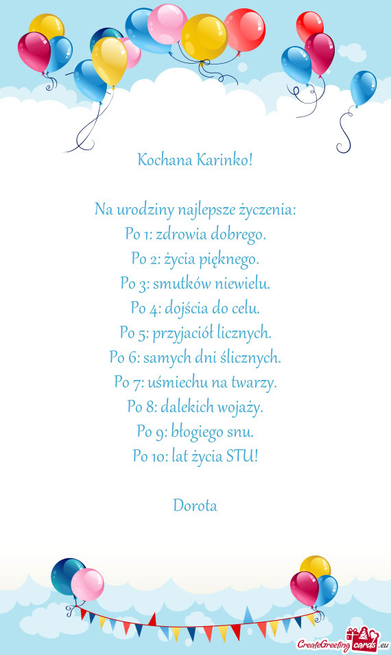 Kochana Karinko! Na urodziny najlepsze życzenia