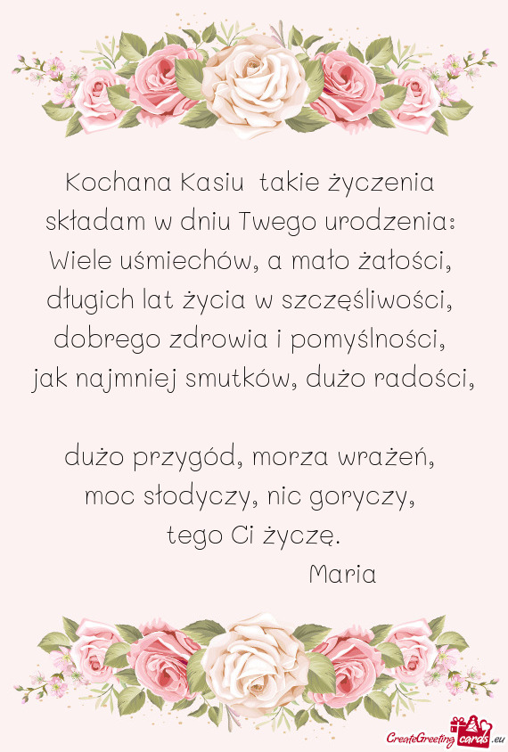 Kochana Kasiu takie życzenia