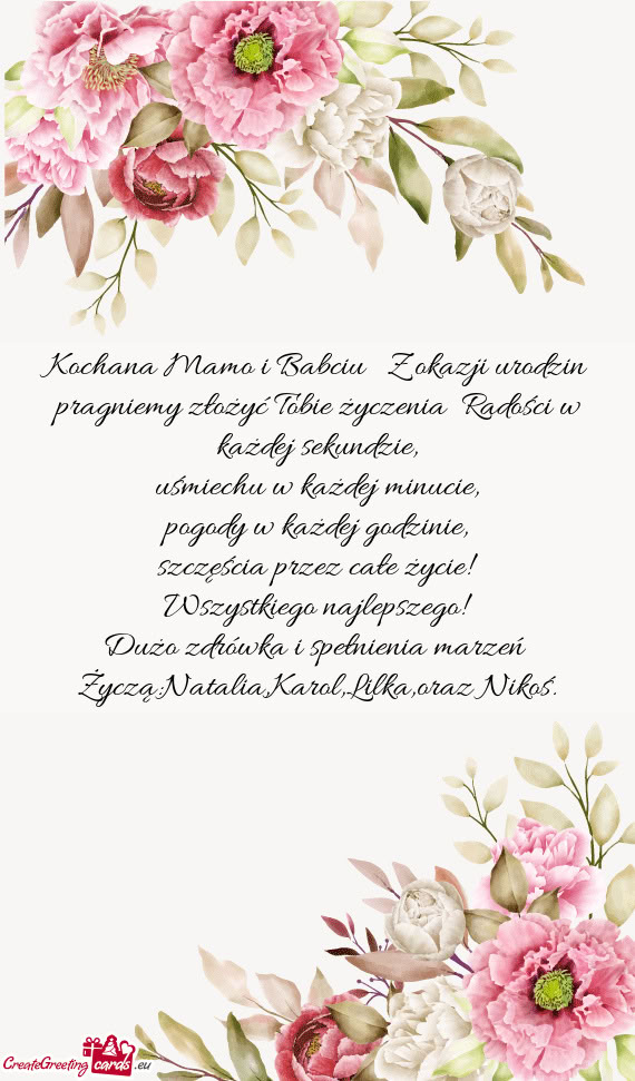 Kochana Mamo i Babciu 🩷 Z okazji urodzin pragniemy złożyć Tobie życzenia🎉 Radości w każd