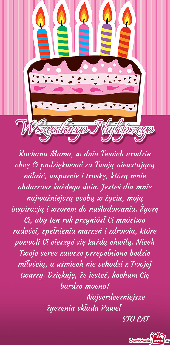 Kochana Mamo, w dniu Twoich urodzin chcę Ci podziękować za Twoją nieustającą miłość, wsparc