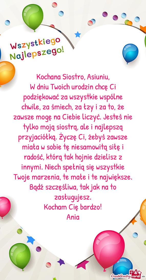 Kochana Siostro, Asiuniu
