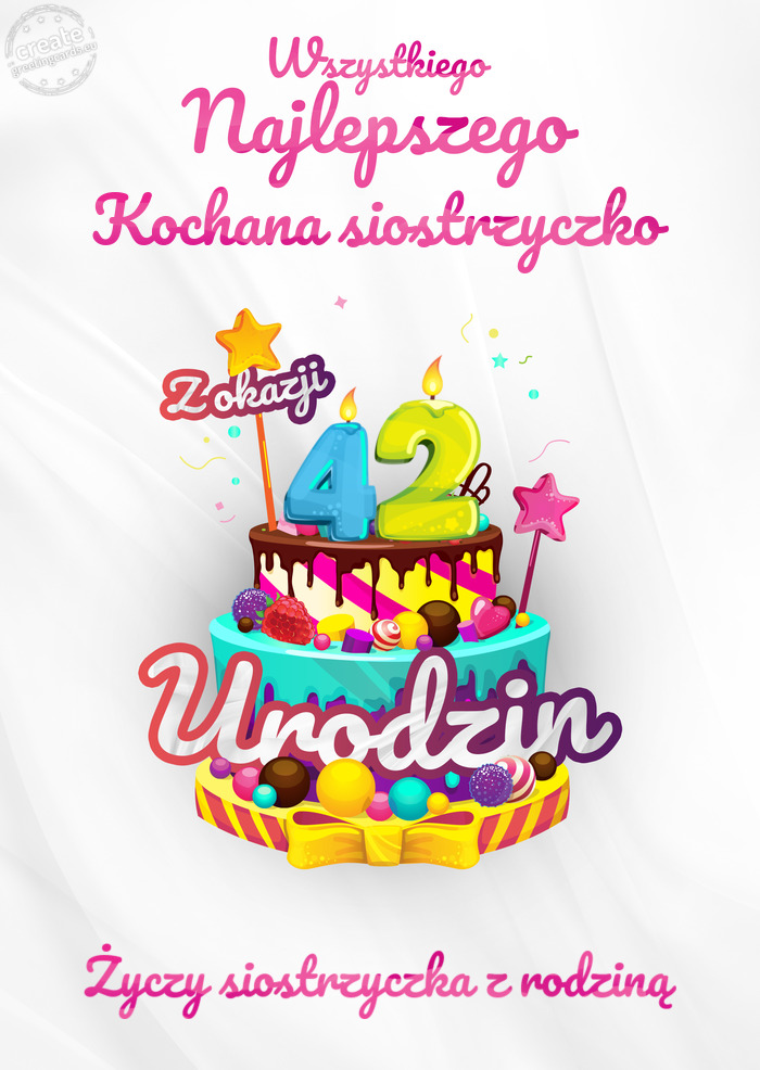 Kochana siostrzyczko, Wszystkiego najlepszego z okazji 42 urodzin siostrzyczka z rodziną
