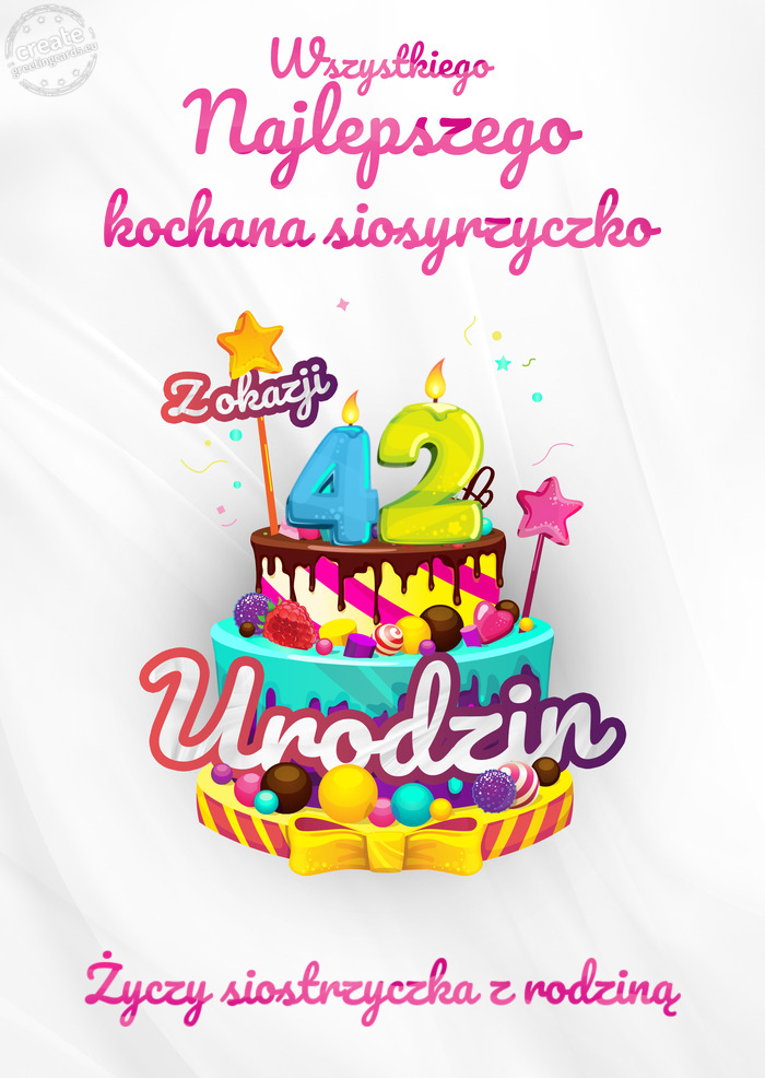 Kochana siosyrzyczko, Wszystkiego najlepszego z okazji 42 urodzin siostrzyczka z rodziną