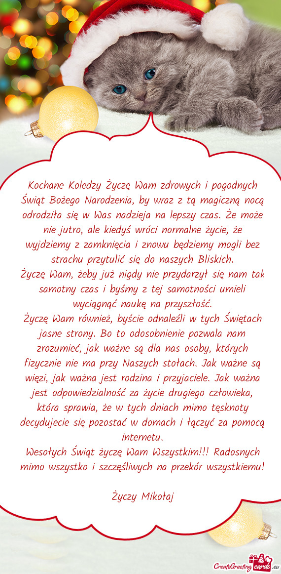 Kochane Koledzy Życzę Wam zdrowych i pogodnych Świąt Bożego Narodzenia, by wraz z tą magiczną