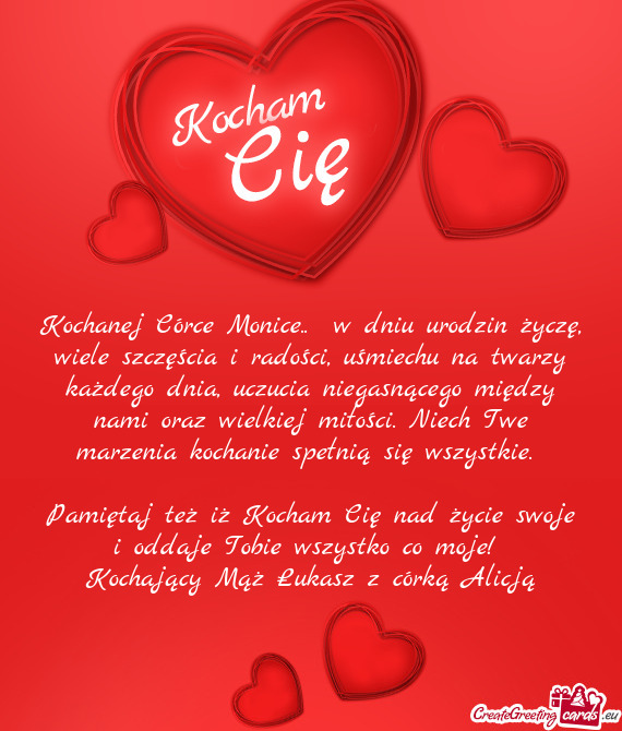 Kochanej Córce Monice.. w dniu urodzin życzę, wiele szczęścia i radości, uśmiechu na twarzy