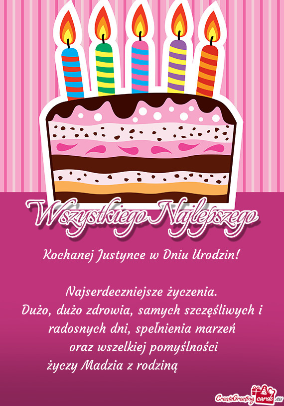Kochanej Justynce w Dniu Urodzin