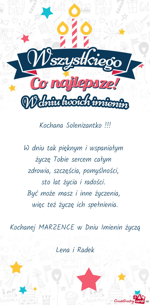 Kochanej MARZENCE w Dniu Imienin życzą