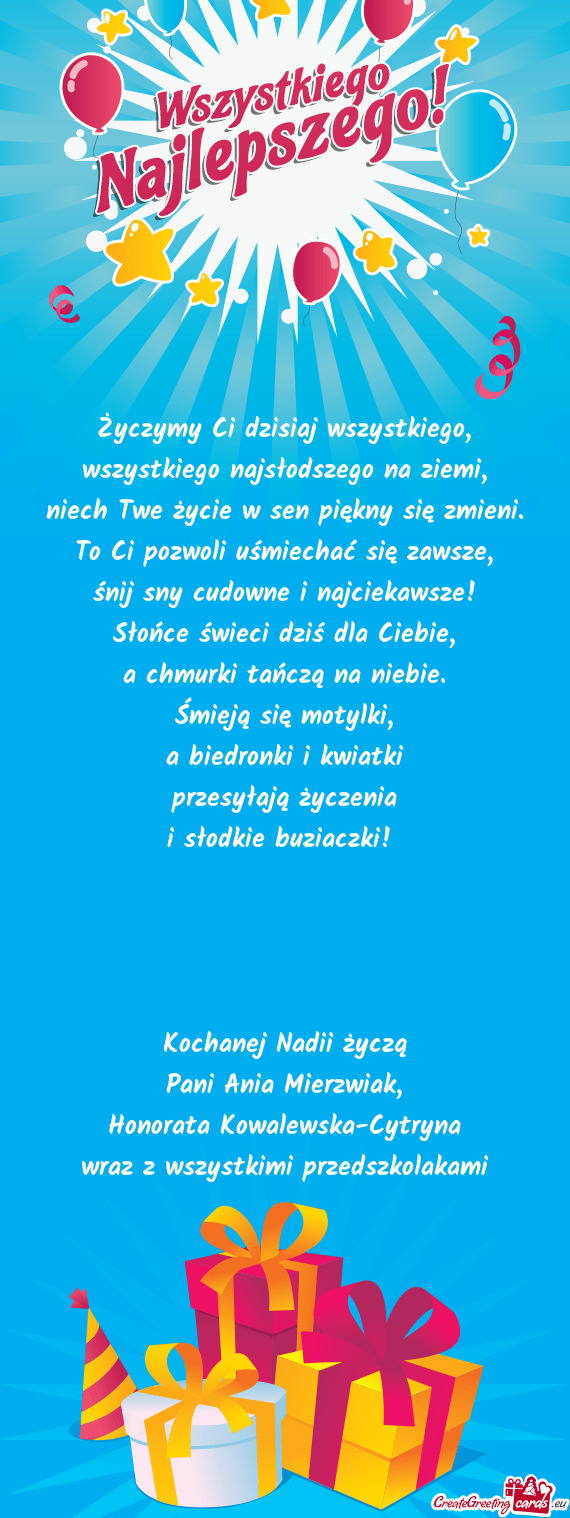 Kochanej Nadii życzą