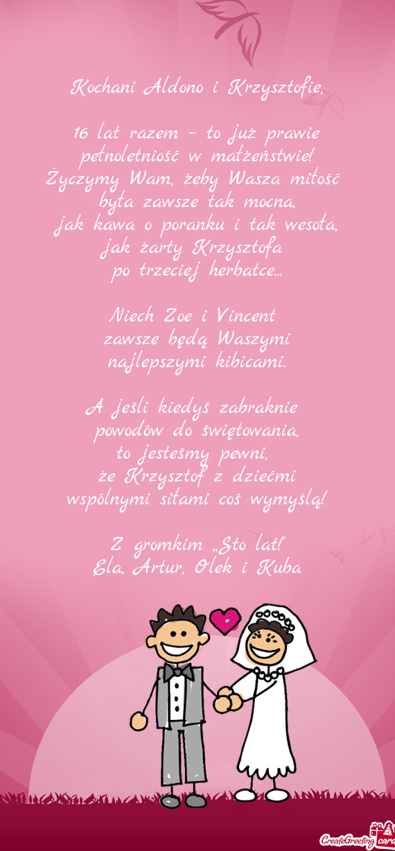 Kochani Aldono i Krzysztofie