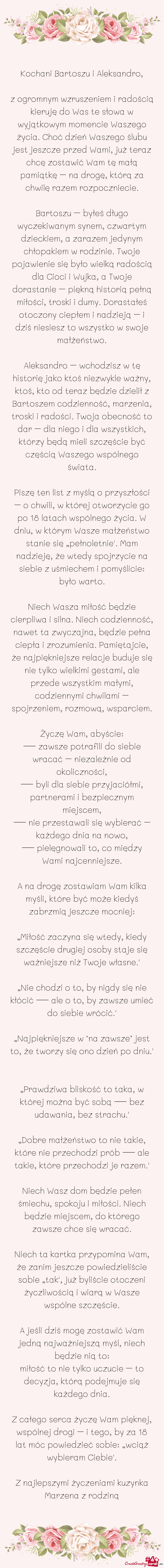 Kochani Bartoszu i Aleksandro