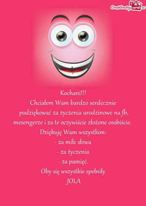 Kochani!!! Chciałem Wam bardzo serdecznie podziękować za życzenia urodzinowe na fb