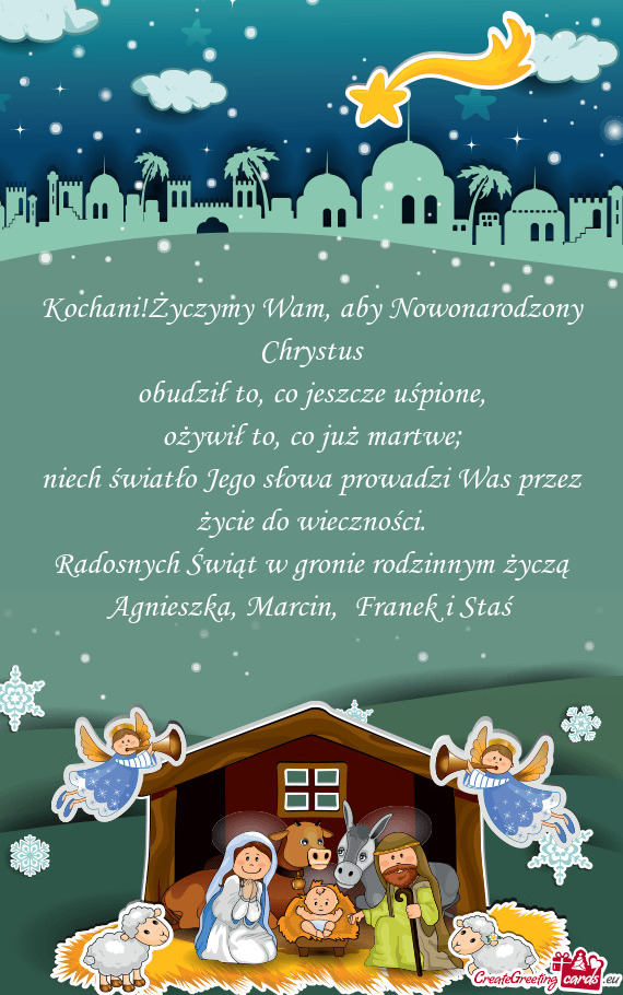 Kochani!Życzymy Wam, aby Nowonarodzony Chrystus