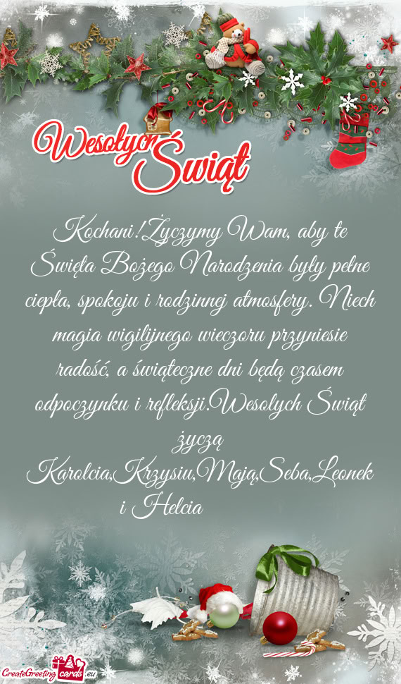 Kochani!Życzymy Wam, aby te Święta Bożego Narodzenia były pełne ciepła, spokoju i rodzinnej a
