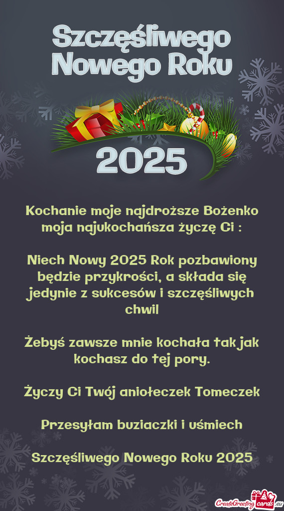 Kochanie moje najdroższe Bożenko moja najukochańsza życzę Ci