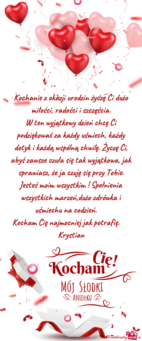 Kochanie z okazji urodzin życzę Ci dużo miłości, radości i szczęścia