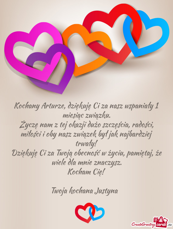 Kochany Arturze, dziękuję Ci za nasz wspaniały 1 miesiąc związku