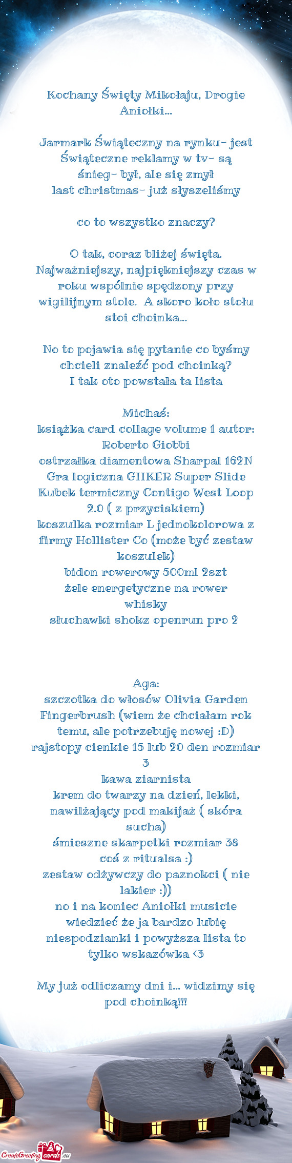 Kochany Święty Mikołaju, Drogie Aniołki