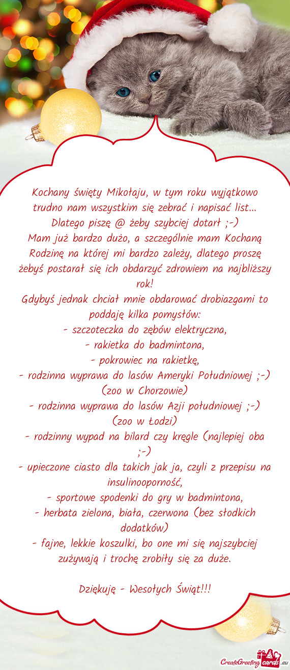 Kochany święty Mikołaju, w tym roku wyjątkowo trudno nam wszystkim się zebrać i napisać list