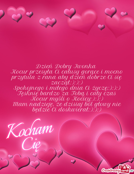 Kocur przesyła Ci całusy gorące i mocno przytula z rana aby dzień dobrze Ci się zaczął:):):)