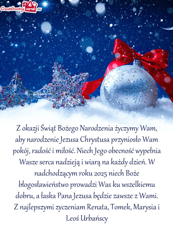 Kój, radość i miłość. Niech Jego obecność wypełnia Wasze serca nadzieją i wiarą na każdy