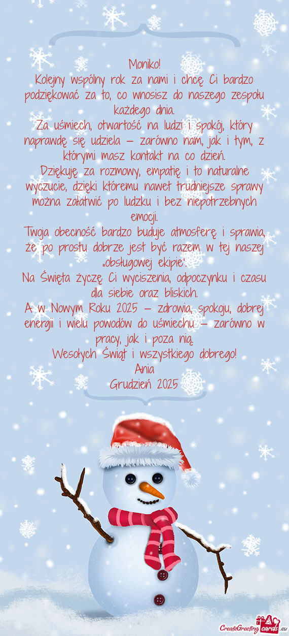 Kolejny wspólny rok za nami i chcę Ci bardzo podziękować za to, co wnosisz do naszego zespołu k