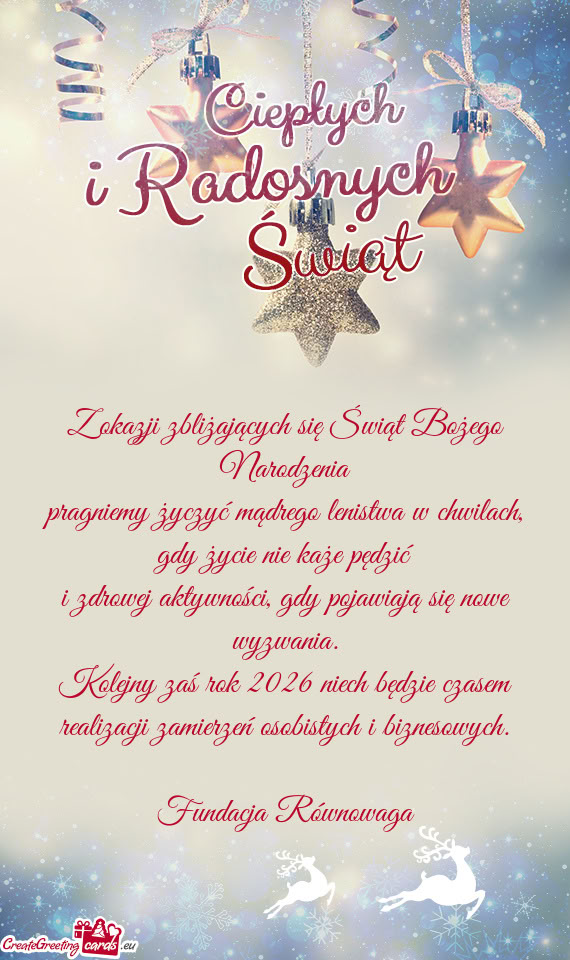 Kolejny zaś rok 2026 niech będzie czasem realizacji zamierzeń osobistych i biznesowych