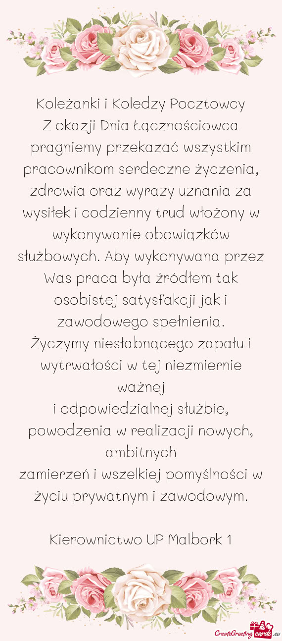 Koleżanki i Koledzy Pocztowcy