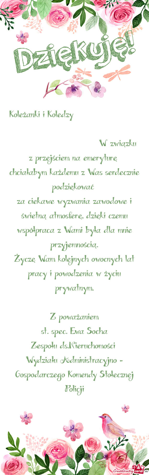 Koleżanki i Koledzy              W związku z przejściem