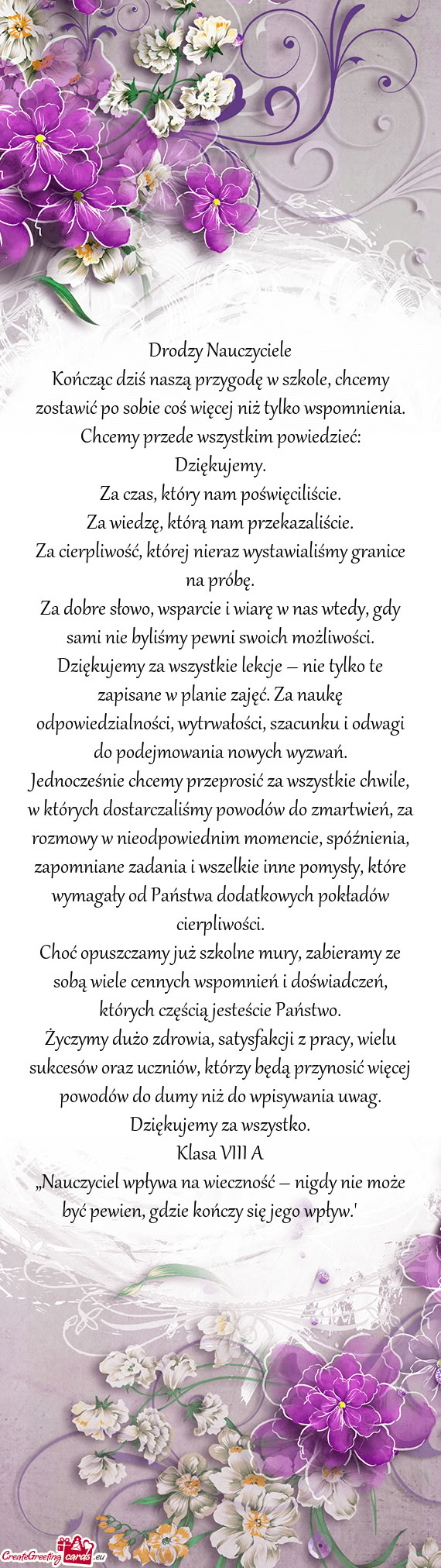 Kończąc dziś naszą przygodę w szkole, chcemy zostawić po sobie coś więcej niż tylko wspomni