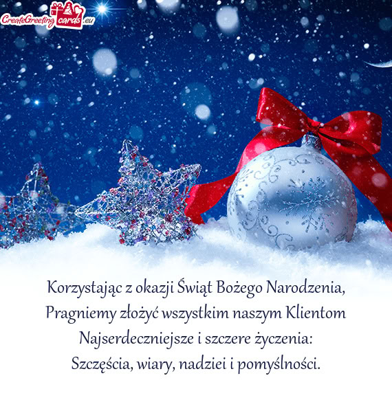 Korzystając z okazji Świąt Bożego Narodzenia,  Pragniemy złożyć